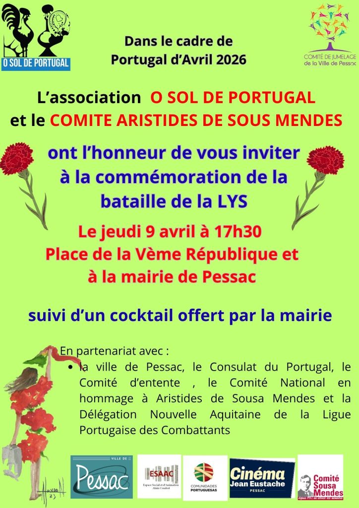 Invitation à la commémoration de la bataille de la Lys, 9 avril 2026, monument aux morts de Pessac