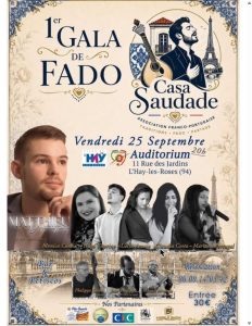Affiche du 1er Gala de fado de Casa Saudade, vendredi 25 septembre 2026 à l'Auditorium de L'Haÿ-les-Roses