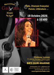 Affiche des Rencontres Gaivota : la fadiste Claudia Costa, dimanche 18 octobre 2026 à 16 h, château Lorenz, Bry-sur-Marne